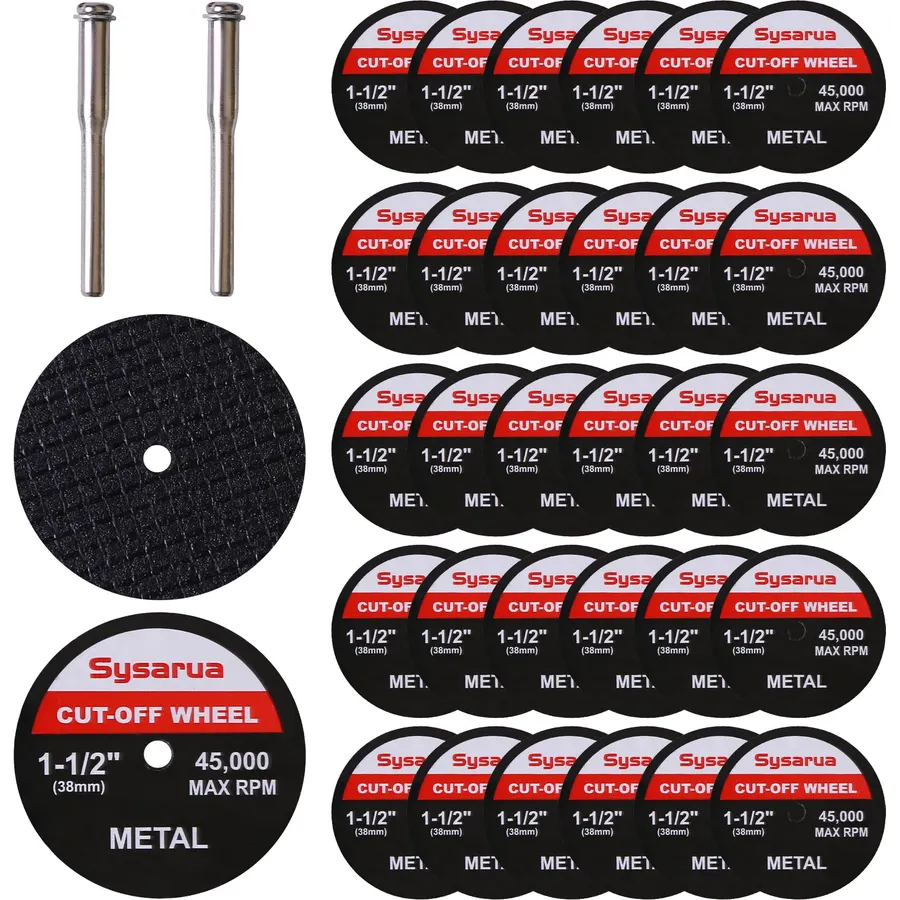1-1/2 Metal Cut Off Wheels, 34 Pack 1.5" x 1/8" Fiberglass Reinforced Rotary Tool Cutting Disc Kit Include 2 Mandrels Fit