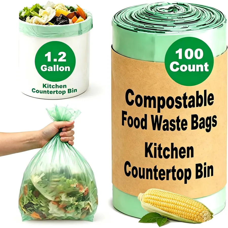 1.2 Gallon Compostable Bags, Small Kitchen Food Scrap Waste Bags, Compostable Trash Liners for Countertop Compost Bin, 100 Count