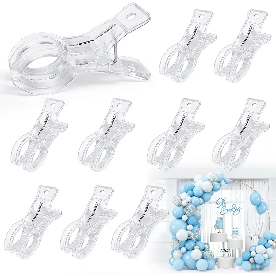 10 Pack Clear Spring Clamps, 3.5 Inch Plastic Balloon Arch Clips