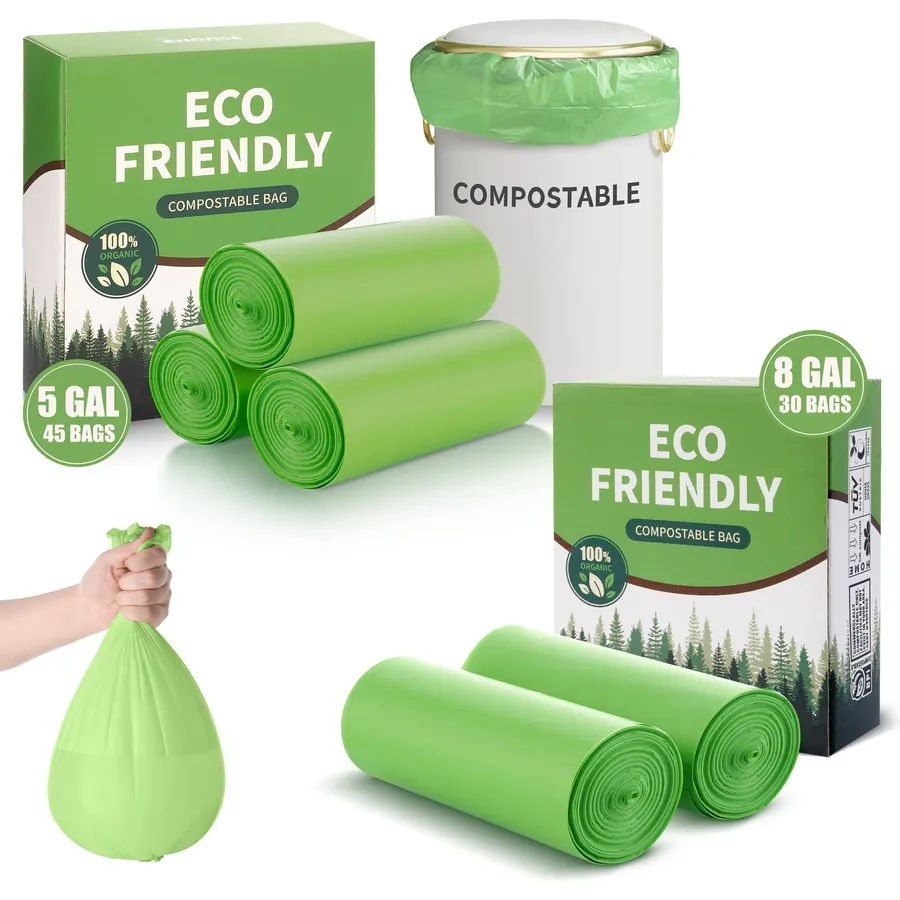 100% Compostable Trash Bags 5 8 Gallon 100 Counts Compost Small Garbage Bag for Kitchen Bathroom BPI Certified, Green
