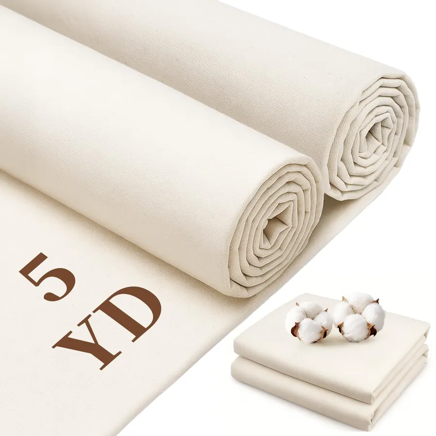 100% Cotton Muslin Fabric, 63 Inch X 5 Yards Unbleached Muslin Linen Fabric by The Yard,6oz Medium Weight Draping Fabrics Suitable for for Sewing Material Apparel Cloth Quilting Draping