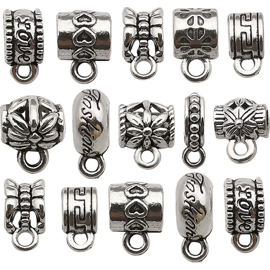 100 pcs Clasp Bail Beads Charms,Bail Tube Beads, Loose Spacer Bead,Bead Hanger Charm for Jewelry Making DIY Necklace Bracelet (M611)