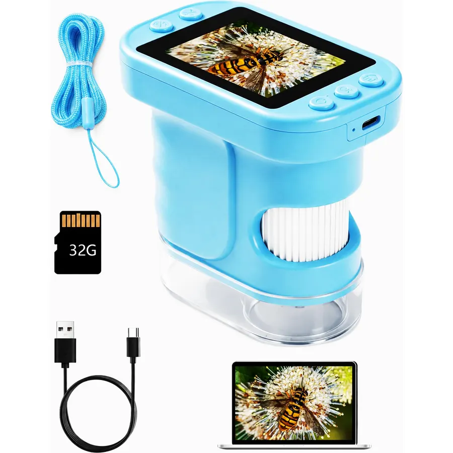 1000X Handheld Microscope for Kids 2.0" Screen 32GB Card Included