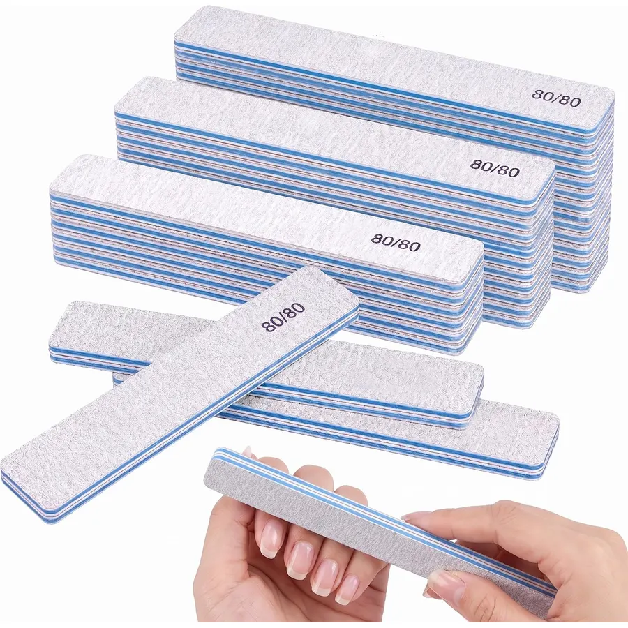 100Pcs Rectangular 80/80 Grit Nail Files, Double Sided Emery Board, Reusable Emery Boards Manicure Tools, Grit Nail Files for Buffing Smoothing Nails, Acrylic and Gel Nails