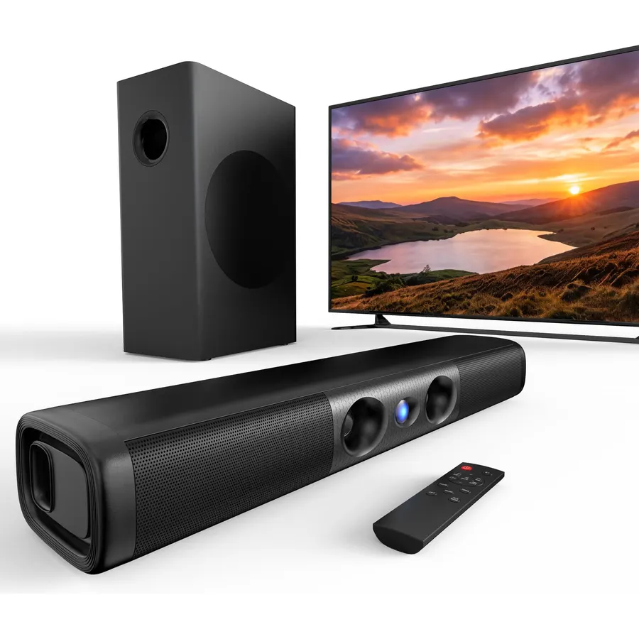 100W Sound Bar with Wired Subwoofer, Deep Bass & Crystal Dialogue