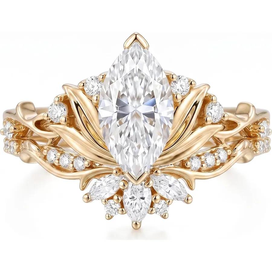 10k/14k/18k Solid Gold Moissanite Wedding Ring Set for Women,1-3 CT Marquise/Round/Pear Cut Moissanite Bridal Ring Set,Engagement/Anniversary Band Set for Wife Girlfriend,Free Engraving