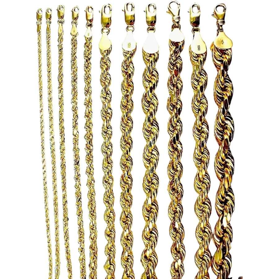 10K Yellow Gold Rope Necklace Bracelet Chain Diamond Cut 2mm-10mm 7"-30" | MADE IN ITALY