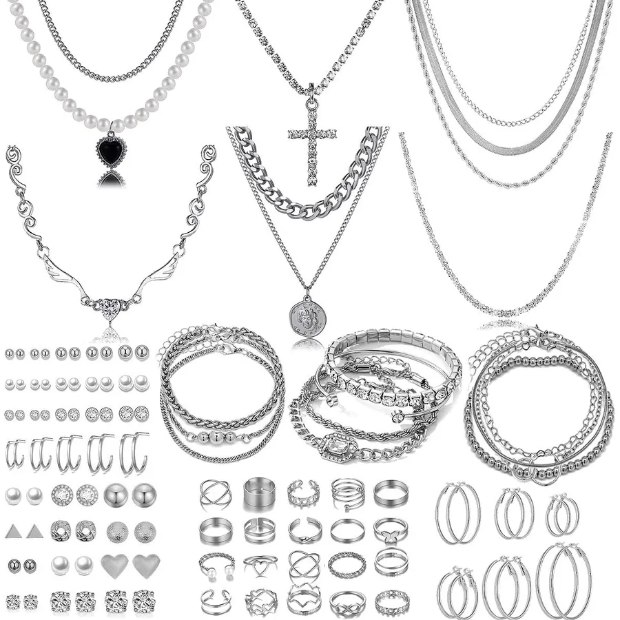 SWEETV Jewelry Set for Women, Pearl Bridal Wedding Jewelry Set for Brides