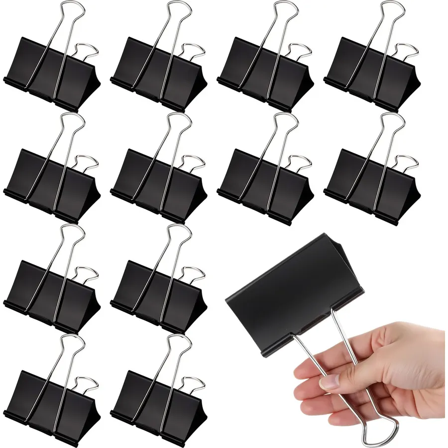 12 Pcs 3.54 Inches Oversize Binder Clips, Extra Large Heavy Duty Binder Clips for Office & Home Use, Stainless Steel Foldback Clip, Black