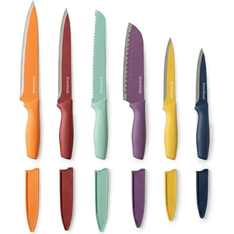 Cuisinart C55-12PCKSAM 12-Piece Ceramic Coated Stainless Steel Knives, Comes with 6-Blades and 6-Blade Guards, Color Coded to Reduce Risk of Cross Contamination, Jewel