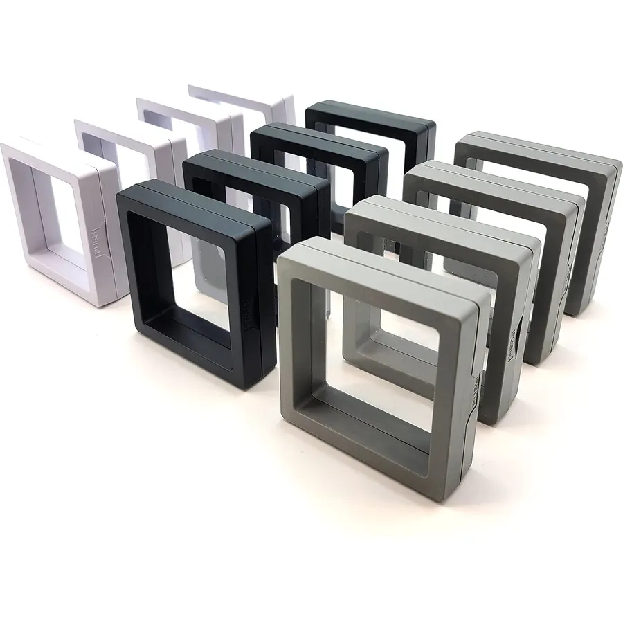 12PCS 3D Floating Frame Display Stand, Jewelry Box, Gift Box, Ornament Organizer, Small Travel Jewelry Box, PE Film Anti-Oxidation, Suspended Display Box Stackable (2.75*2.75，Type 1)