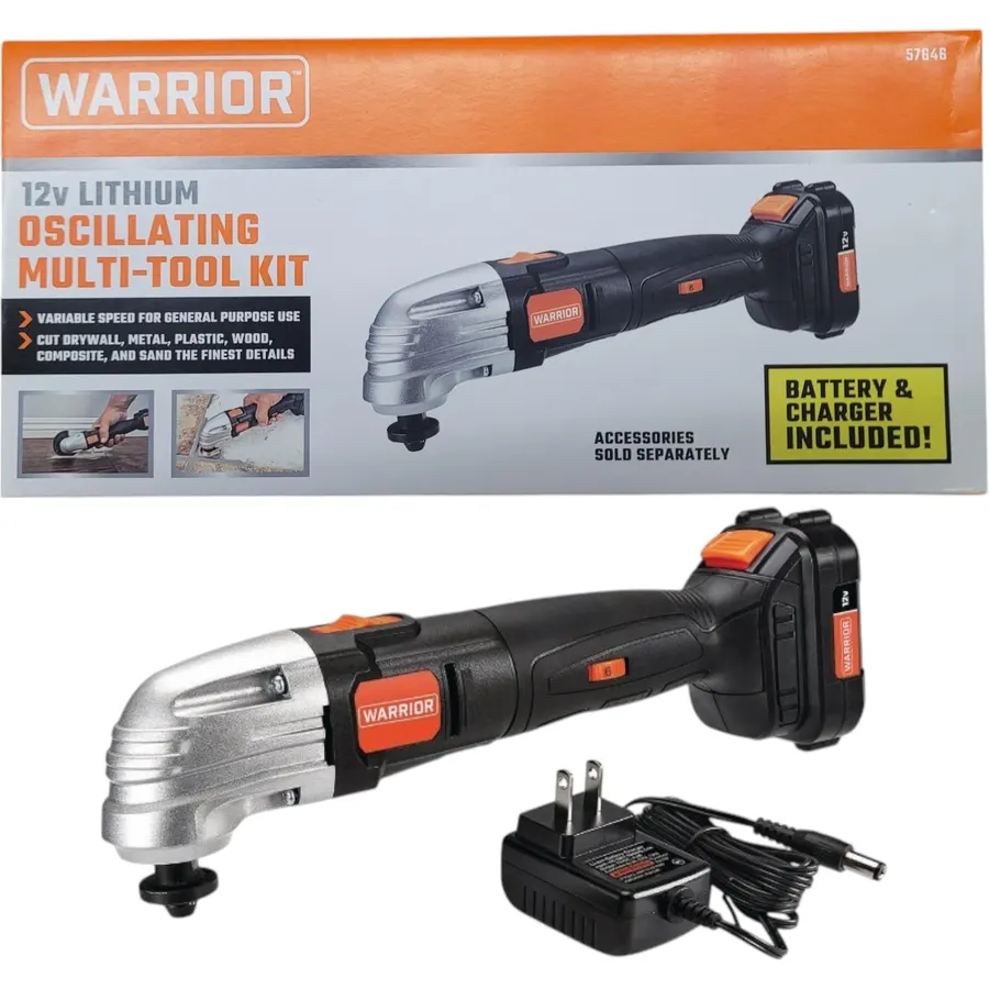 12V Lithium Oscillating Multi-Tool Kit, Variable Speed, Battery and Charger Included - Compatible with Warrior