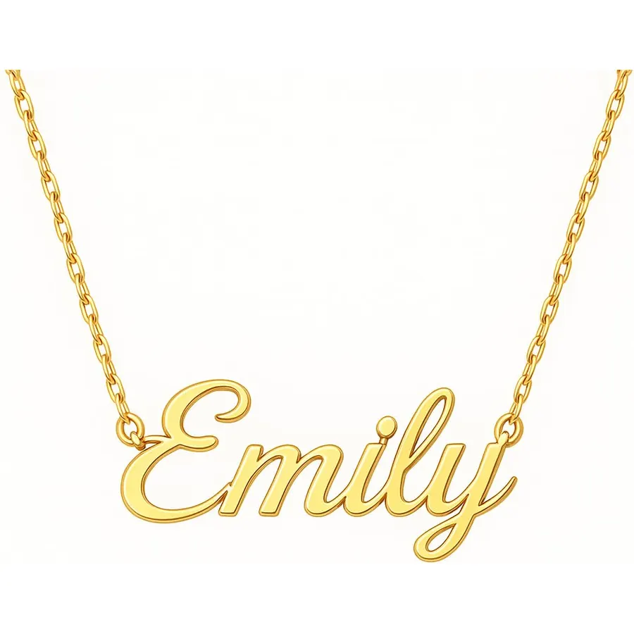 14K Solid Gold Custom Name Necklace, Personalized Script Nameplate Necklace