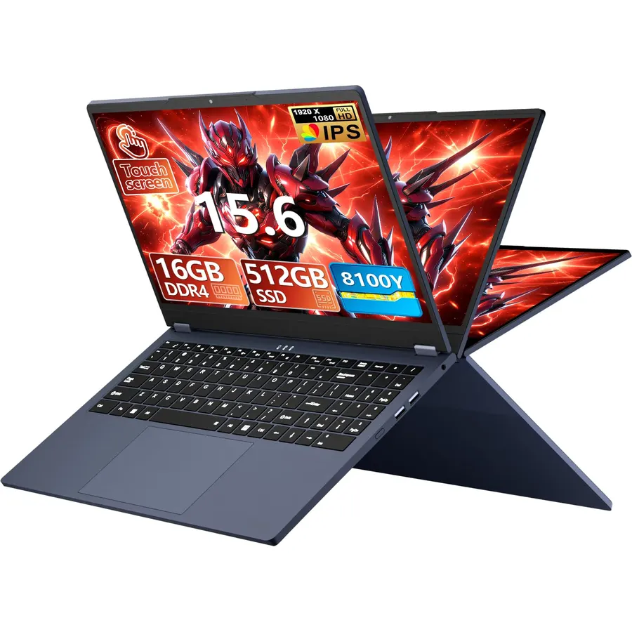 15.6" 2 in 1 Laptop 16GB RAM 512GB SSD, 360°Flip Touchscreen Laptop with m3-8100Y(Up to 3.40 GH) 1920x1200 IPS FHD, Laptop Computer for Students/Commuters/Business
