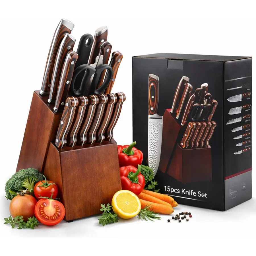 Knife Block Set,8-piece Kitchen Knife Set with Rotatable Storage Stand, Stainless Steel Sharp Knife Set, Chef Knife Set for Kitchen with Sharpener for Cutting Slicing Dicing Chopping (Black)