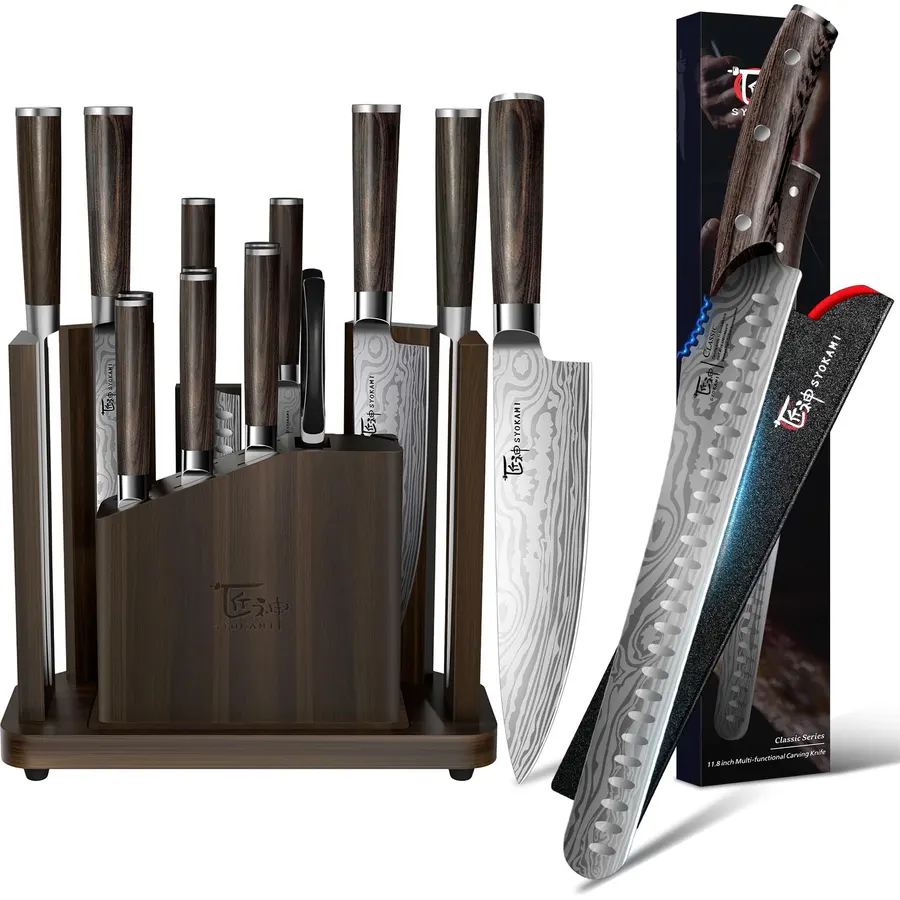 15 Piece Kitchen Knife Set with Magnetic Block+Carving Knife 12 Inch