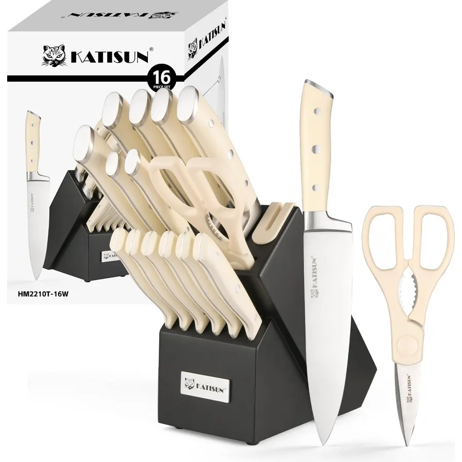 16-Piece Extra-Long Handle German Steel Knife Set with Block