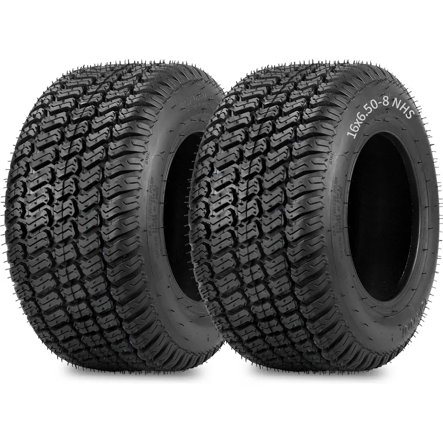 (2 Pack) 16x6.50-8 Lawn Mower Tubeless Tire, 16x6.5-8 for Tractor Riding Lawnmowers, 4 Ply, Turf-S Pattern
