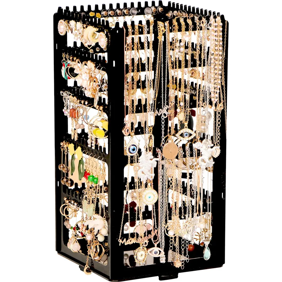 Mkono 4-Tier Jewelry Organizer Stand,Gold Necklace Storage Holder with Tray