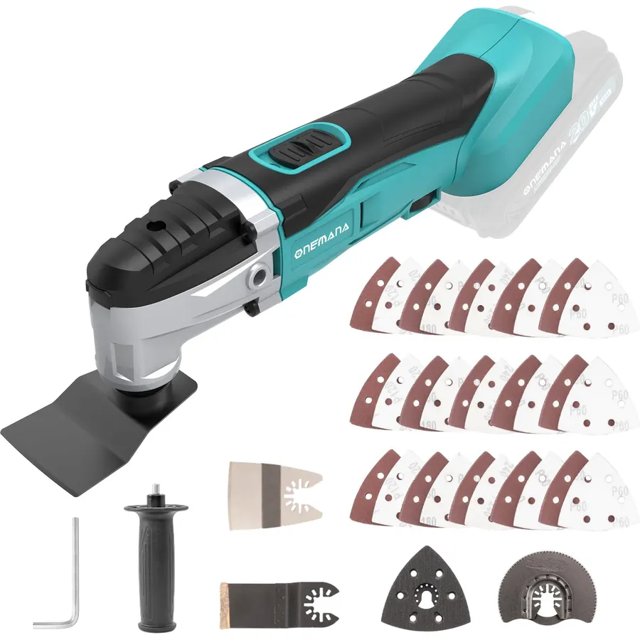 18V Oscillating Multi-Tool, ONEMANA 18000RPM 6 Variable Speed Multitool Cordless, for Cutting Wood Drywall Nails Removing Grout & Sanding (Tool Only)