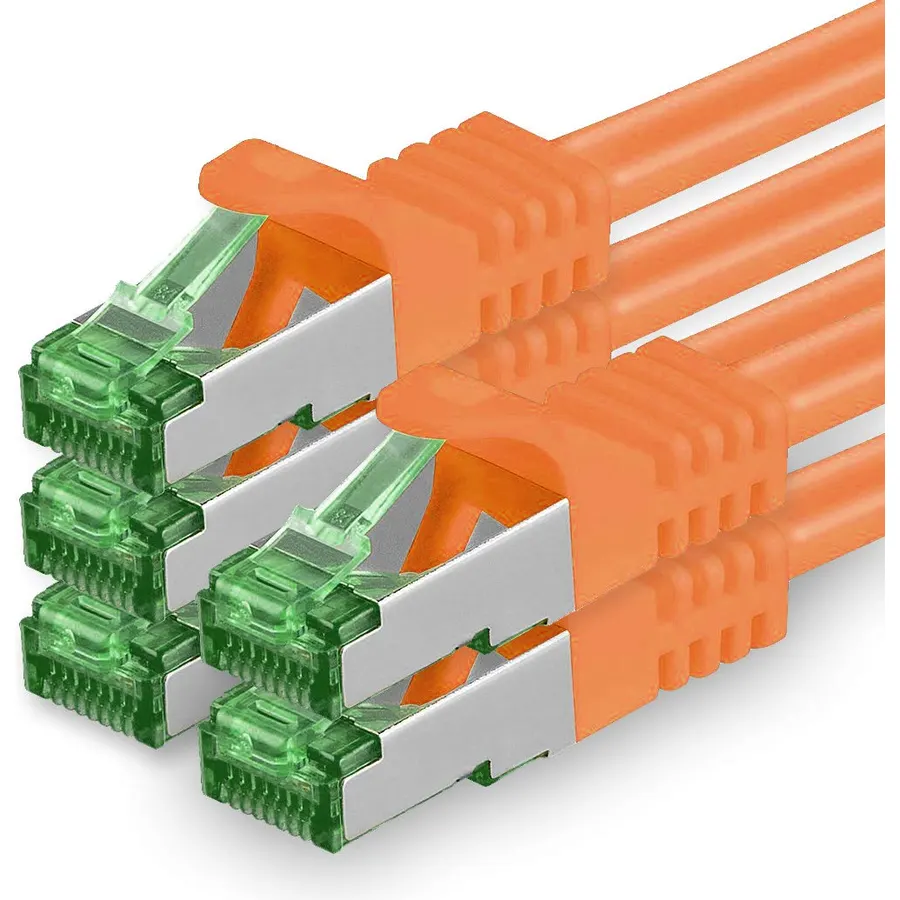 1aTTack.de Cat.7 ethernet Cable 5m - Orange - 5 Pieces - Cat7 LAN Network 10GBASE-T - 10000 Mbps (Sftp Pimf) Double Shielded patchcable RJ45 Plug Cat.6a