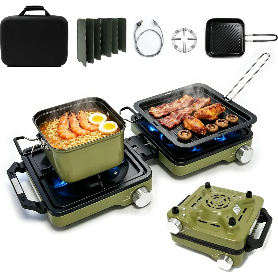 2 Burner Commercial Hot Plate, 12" Countertop Gas Stove Stainless Steel Natural Gas Range with Propane Conversion Kit Cooking Equipment for Restaurant Kitchen-50000 BTU