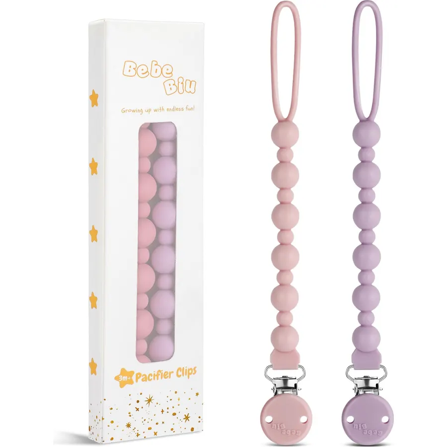 2 Pack Pacifier Clips, One-Piece Silicone Pacifier Clip, 100% Food-Grade Silicone Pacifier Holder (Pale Mauve/Blush)