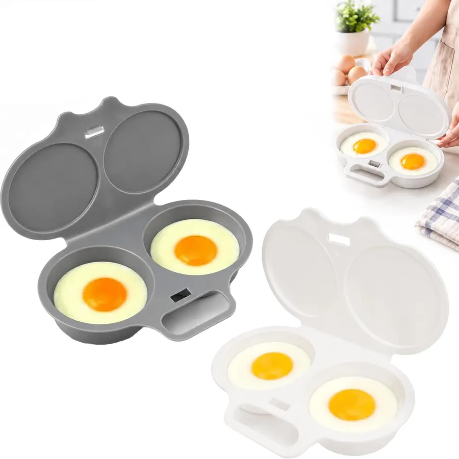 2026 New Dual Cavity Microwave Egg Poacher With Lid & Handle, Quick Heat Microwave Egg Poacher For 2 Eggs,Food-Grade Pp & Versatile Kitchen Essential (2PCS)