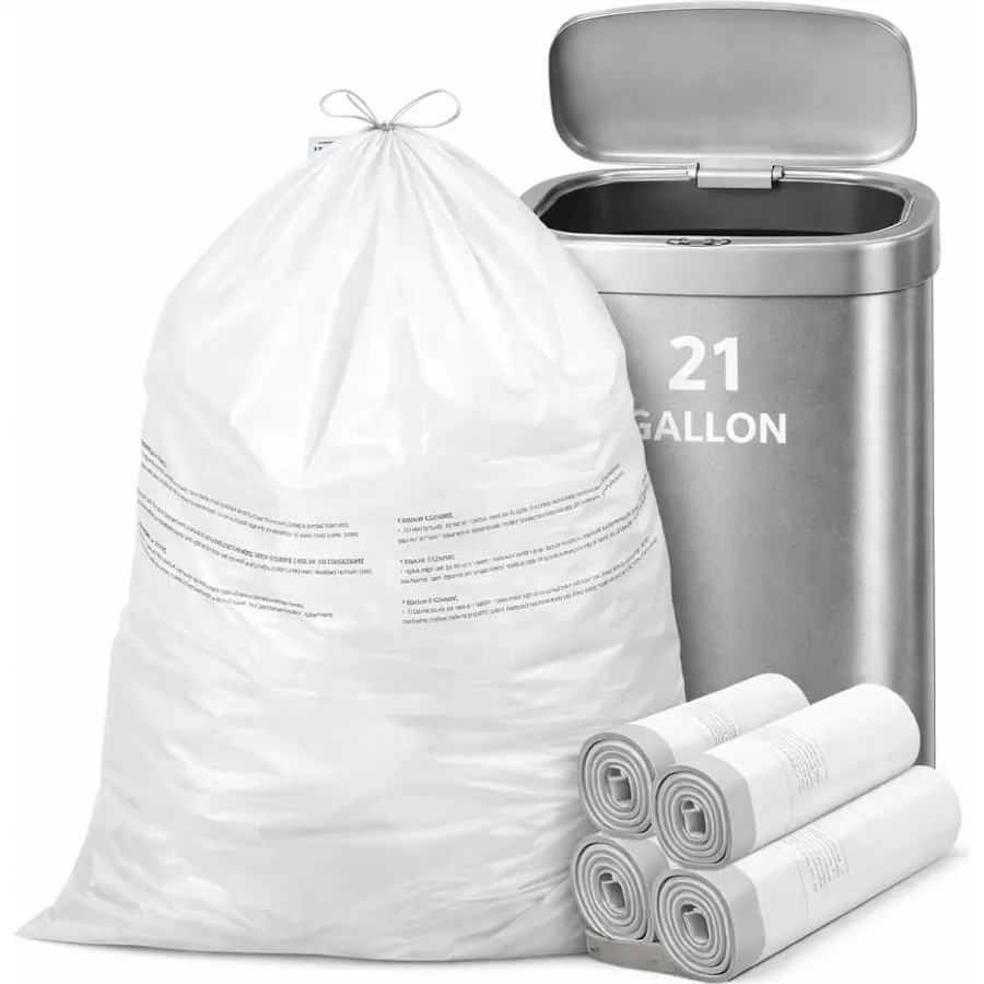 21 Gallon Drawstring Trash Bags, 100 Count Extra Strong Drawstring Kitchen Garbage Bags, Fit for 80 Liter / 21.1 Gal, Tear-Resistant Unscented Household Liners 1.2 Mil Large Trash Bags
