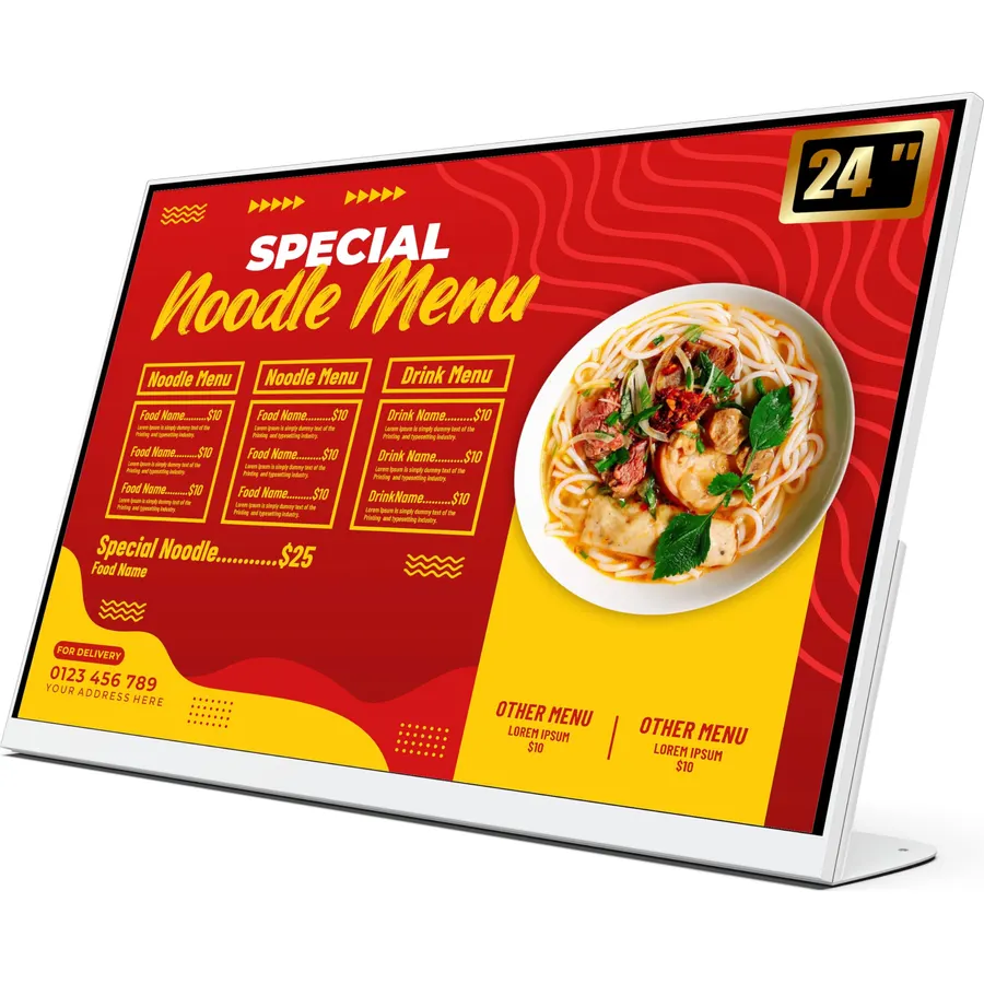24 Inch Desktop Digital Menu Board, HD Digital Signage Retail Store Monitor, Commercial Display Advertising Screen Android with CMS, Electronic Menu Display for Milk Tea Shop/Restaurant