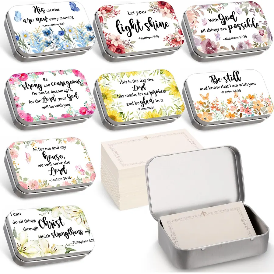 288 Pcs Prayer Box Set, 48 Tins, 240 Prayer Cards, Christian Gifts Bulk
