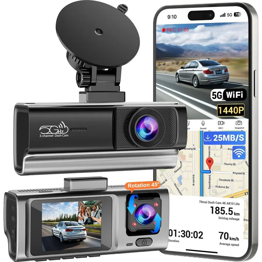 4K Mirror Dash Cam 3 Channel Front, Rear and Inside, with WiFi&APP Control