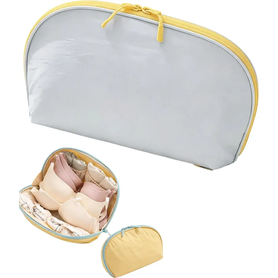 3 in 1 Travel Underwear Organizer Bag for Bras, Underwear and Socks，Gray