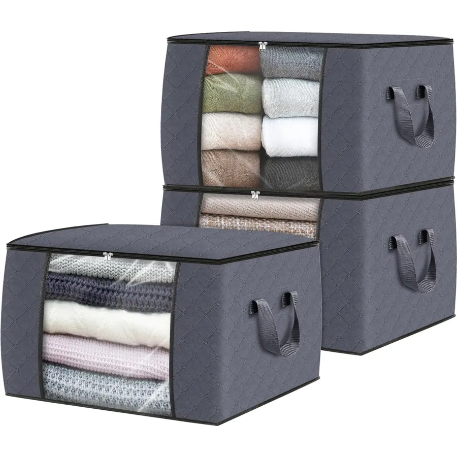 3 Pack Storage Bags for Clothes Blanket Storage Bins with Lids