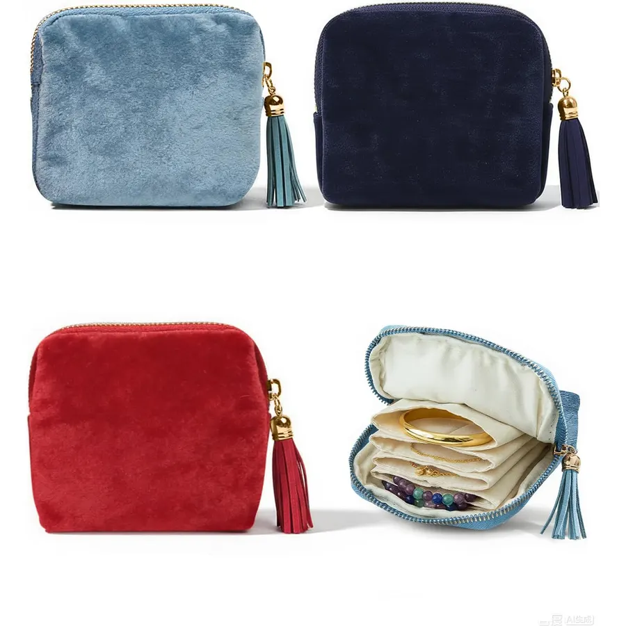 3 PCS Small Travel Jewelry Case for Women, Mini Soft Velvet Jewelry Organizer Pouch Bag