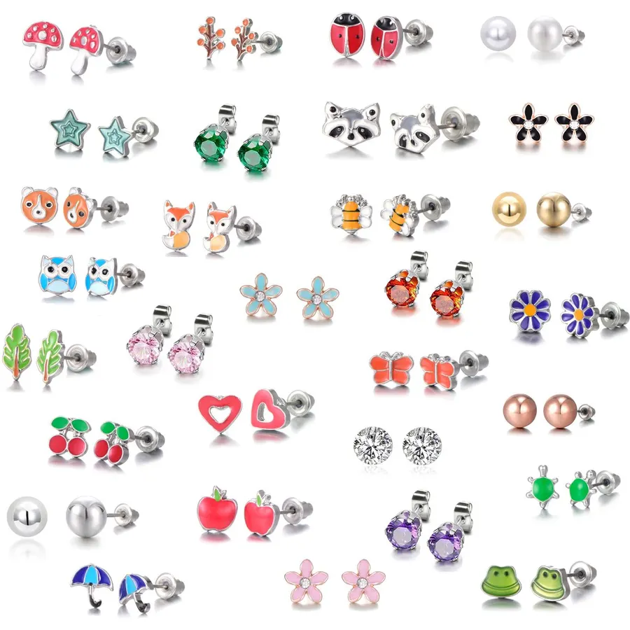 30 Pairs Hypoallergenic Earrings for Girls Sensitive Ears with Stainless Steel Post -Assorted Cute Stud Earrings for Teens Girls Women