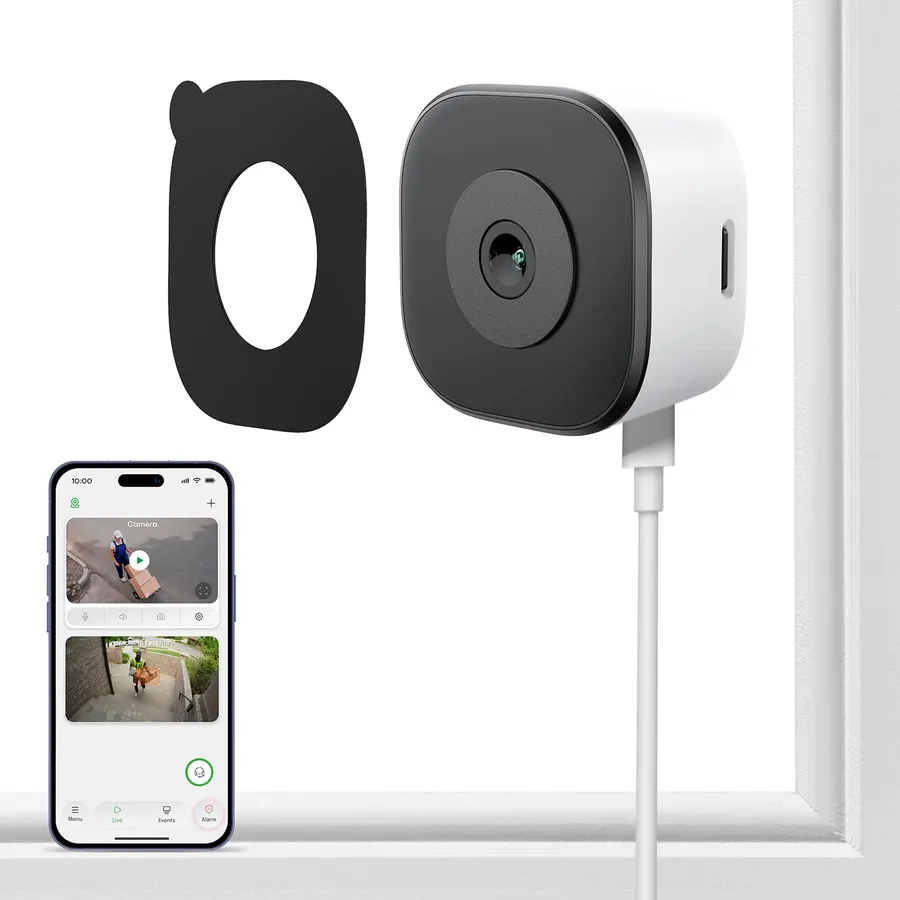3MP 2K Window Camera for Home Security, 5Ghz & 2.4Ghz WiFi Human Detection Alert, AI Full Color Night Vision with Anti-Glare No Reflection 24/7 Recording, Easy to Install for House/Apartment (1 Pack)