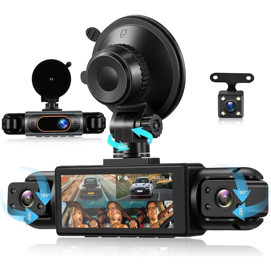 360°Dash Cam Front and Rear Inside Left Right, 4 Channel FHD 1080P Dash Cam for Cars,3 Inch Dashcams with Night Vision, Loop Recording, Motion Detection, 24H Parking Mode Monitor,Reverse View