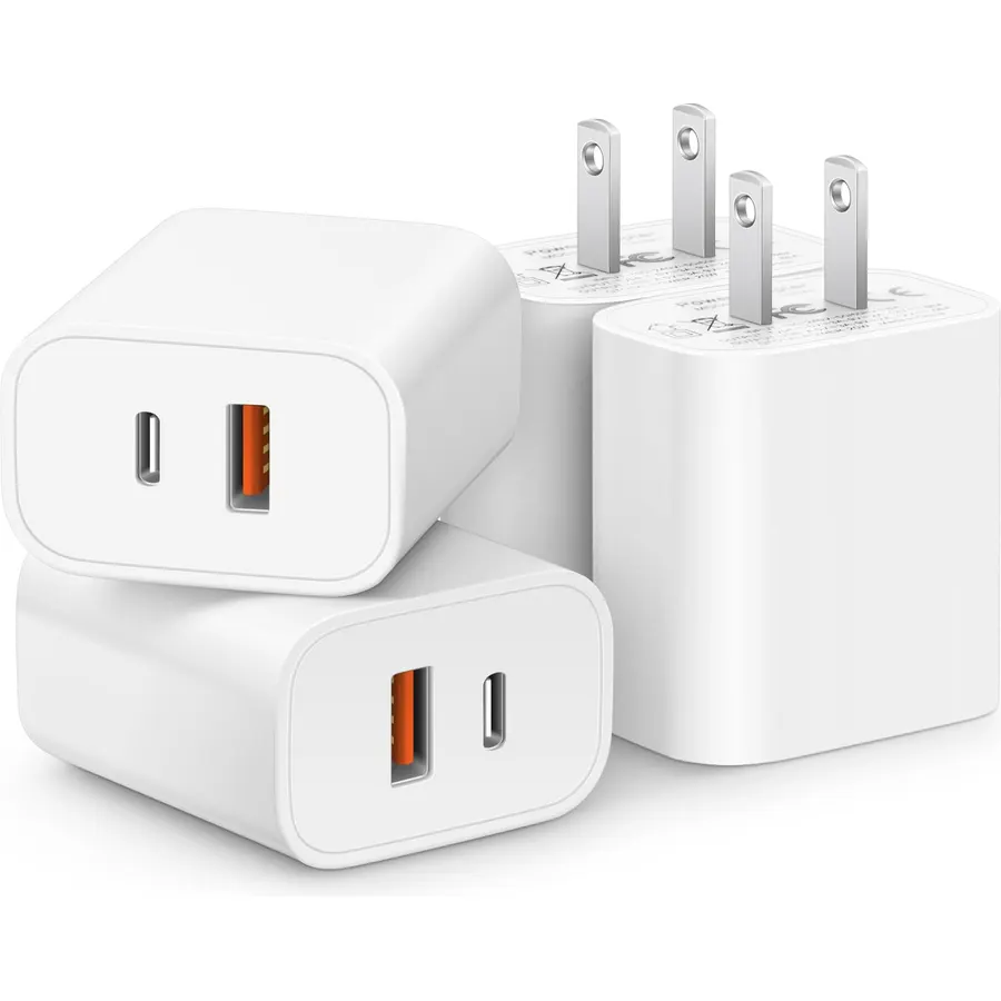 [4 Pack] USB C Charger Block Fast Charging Multiport Wall Charger [PD 20W USB-C & QC 3.0 USB Port] for IP 15/14/13/12/11/X/8, i Pad, Sam Sung, Google, Galaxy & More