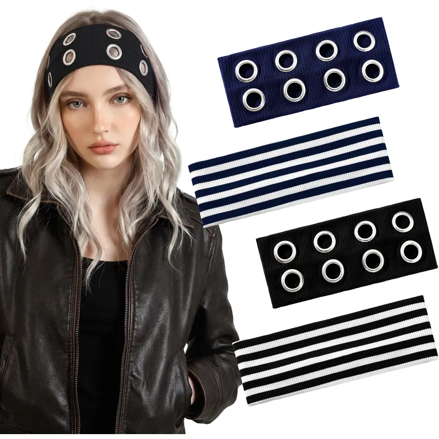 4 Pcs Grunge Punk Grommet Headband for Women, Y2k Striped Sporty Headbands