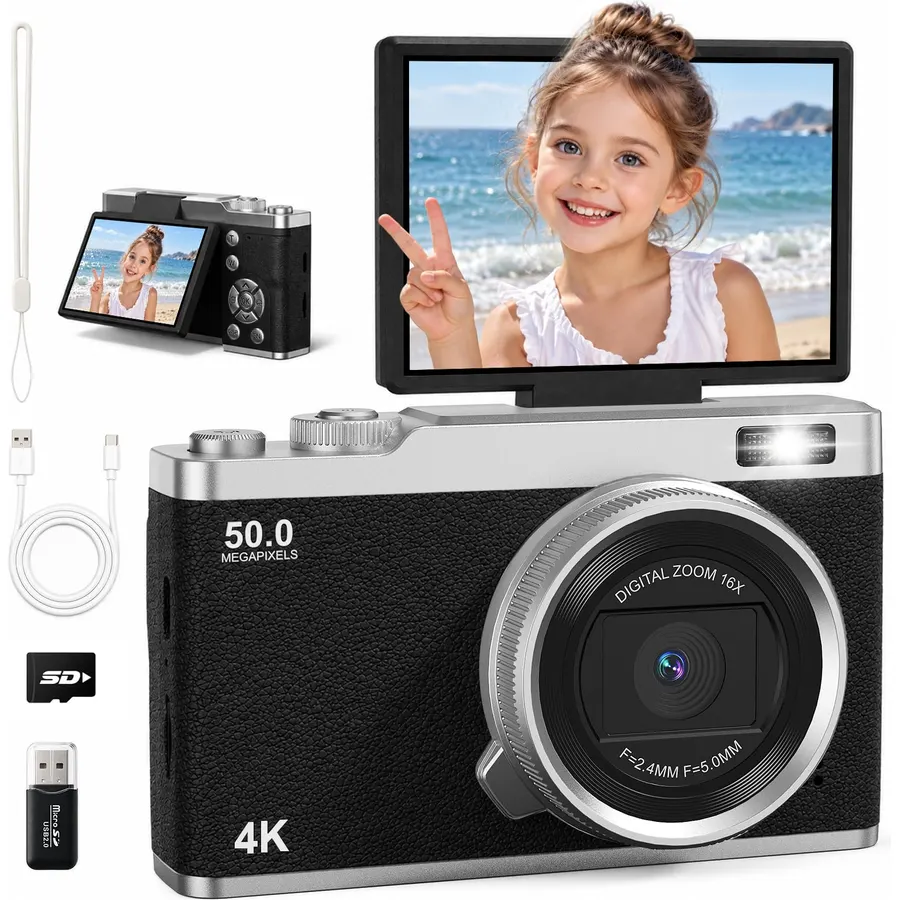 NBD 64MP Digital Cameras for Photography,4K Point and Shoot Camera,16X Zoom Compact Travel Cameras, Auto Focus Camera for Beginners Teens Kids and Lover Gift,Includes 64GB TF Card (Black)