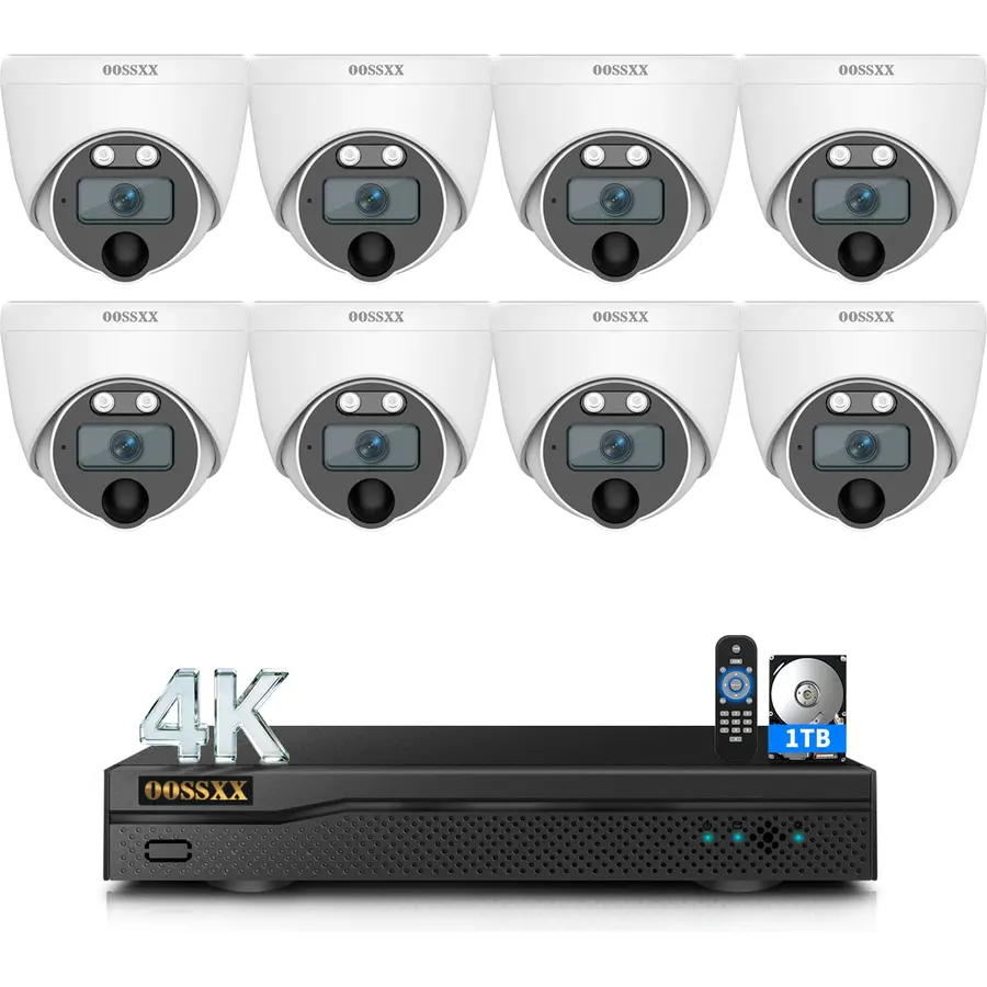 4K HD-Analog Wired Security Camera System 8 Dome CCTV Cameras 1TB HDD