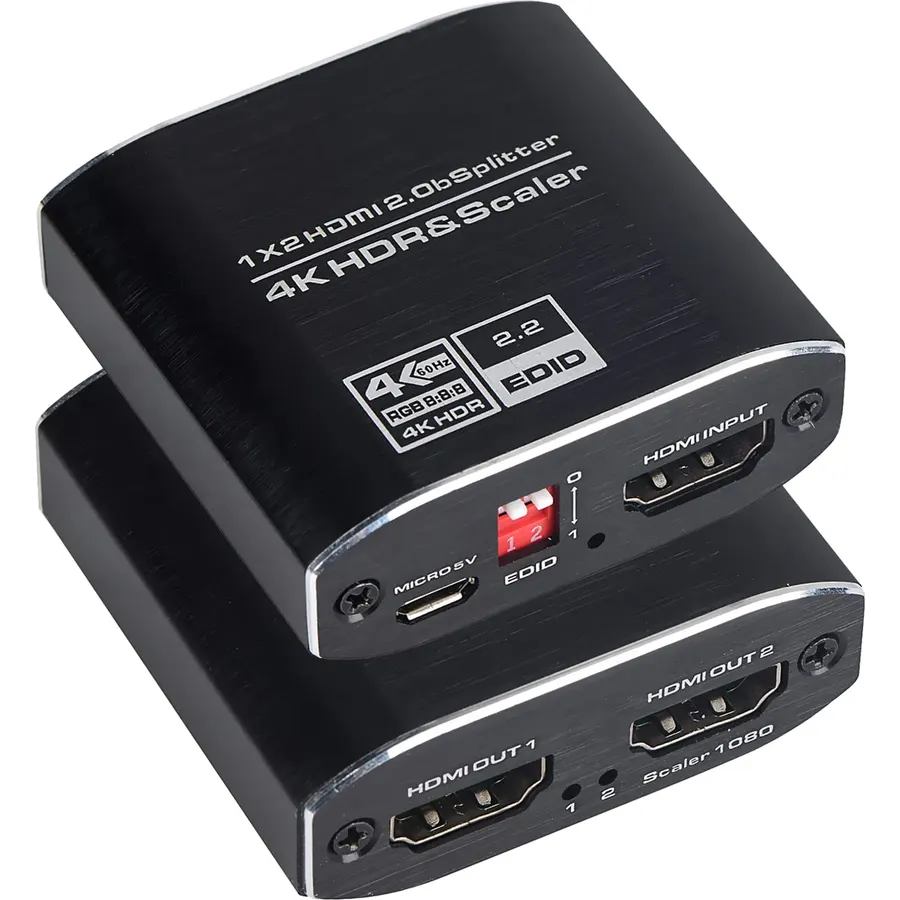 4K HDMI Splitter 1 in 2 Out, HDMI Splitter 1 to 2 Amplifier Duplicate/Mirror Screen Monitor Support EDID for HDMI 2.0b RGB 4:4:4 1080P/ 3D/ 4K for Xbox PS4 Fire Stick Roku Blu-Ray Player Apple TV