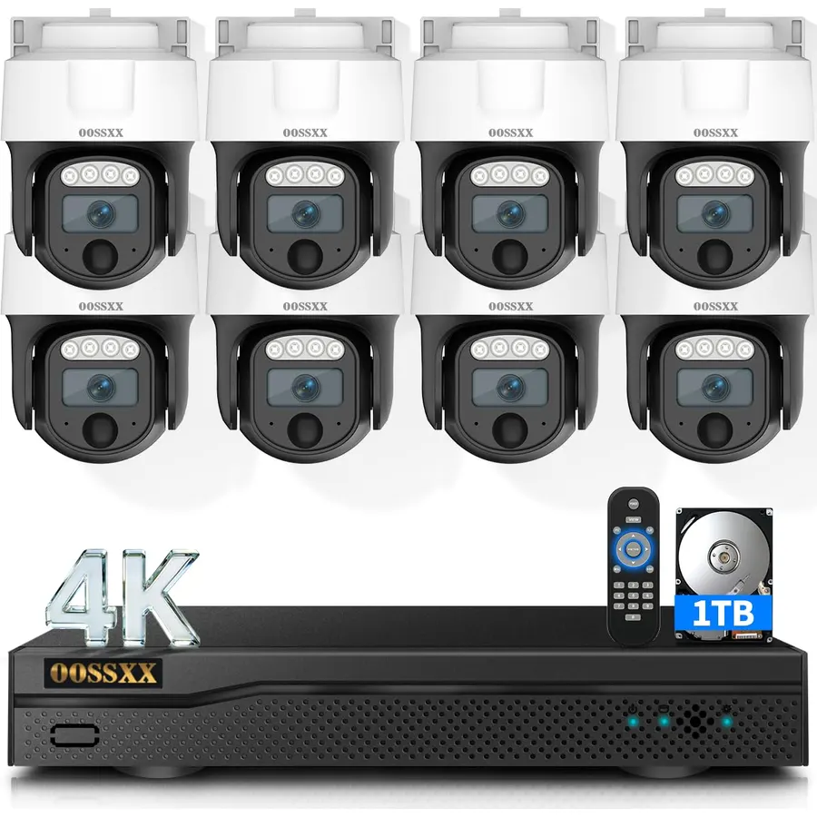 4K PT Wired Outdoor Security Camera System 8Pcs HD-Analog Cameras 1TB HDD