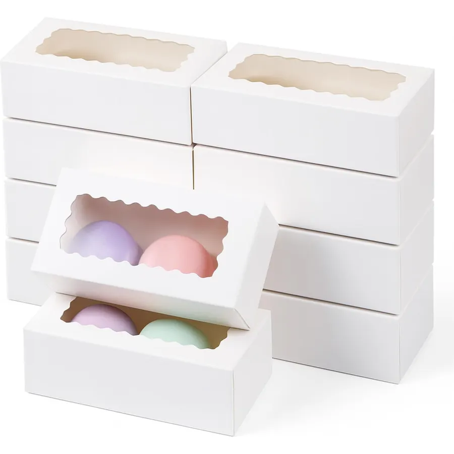 50 Pcs White Macaron Gift Boxes for 2, Small Treat Boxes