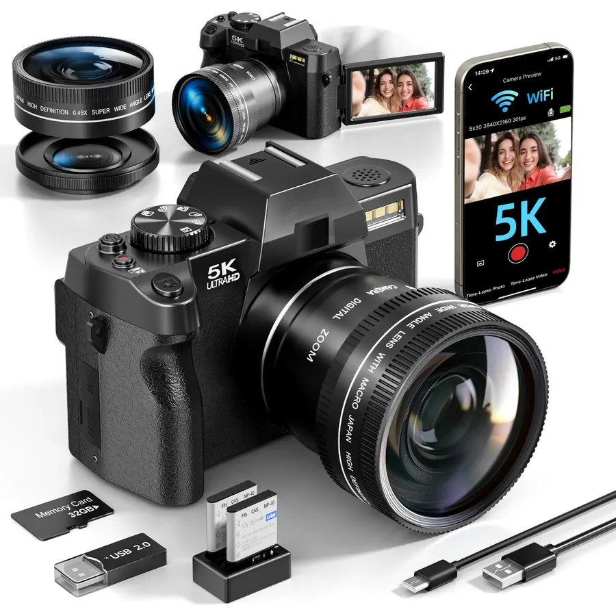 True 5K Digital Camera 80MP WiFi Cameras for Photography Vlogging Camera