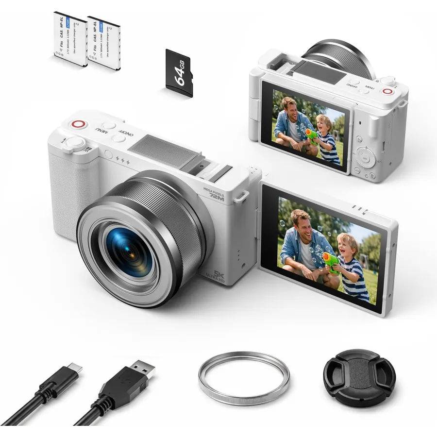 5K Digital Camera 72MP 6X Optical Zoom Vlogging Camera Flip Screen