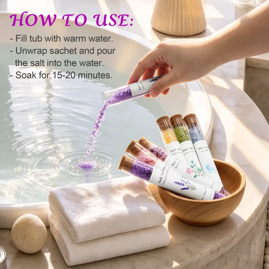 6PCS Bath Salts Gift Set in Test Tubes with Cork Stoppers, Travel Size Aromatherapy Bath Soak 6 Scents, Portable Spa Self Care Gifts for Women, Birthday, Christmas, Stocking Stuffers, Bridal Shower