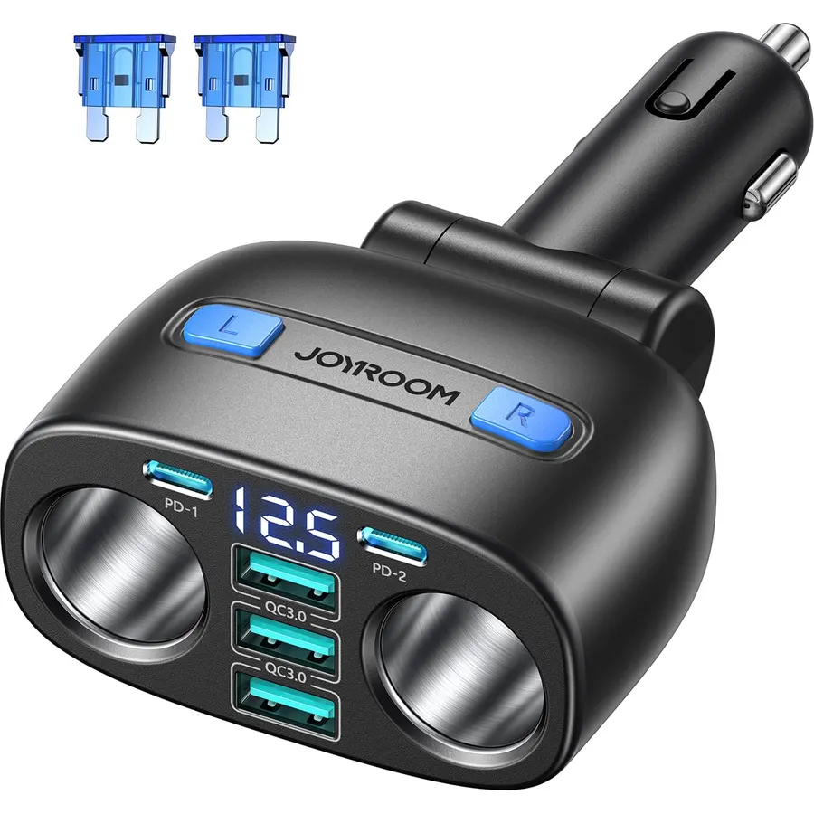 7-1 Cigarette Lighter Splitter, JOYROOM 225W 2-Socket Fast Car Charger,Blue