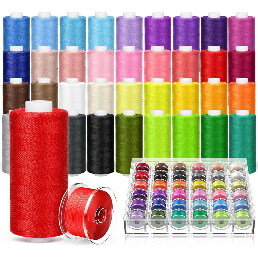 72Pcs Professional Sewing Thread Kit 36 Colors, [Max Strength & Low Lint] All Purpose Sewing Thread with Prewound Bobbins, Polyester Sewing Machine Thread for Sewing Quilting Repair (400 Yards/Spool)